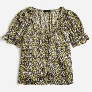 J.Crew Ruffle Featherweight Satin Scoopneck Top in Floral Stripe | XL | EUC